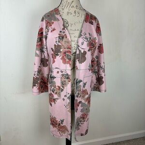 Joan Vass NY-Long Pink Floral Duster Jacket-Woman’s Medium